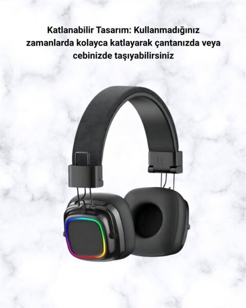 Kablosuz RGB Işıklı Katlanabilir Bluetooth Kulak Üstü Kulaklık