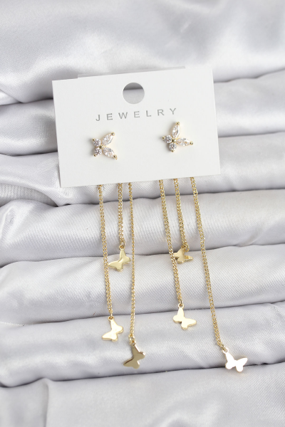 Kelebek Model Gold Renk Pirinç Sallantılı Kadın Küpe 5886