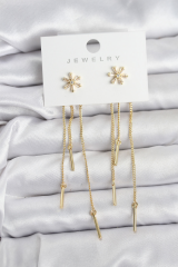 Çiçek Model Gold Pirinç Sallantılı Kadın Küpe 5886