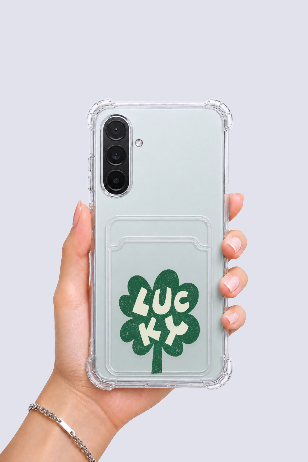 Samsung Galaxy A26 Kartlıklı Lucky Yonca Desenli Kılıf