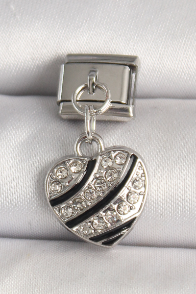 316L Çelik Gümüş Renk Zirkon Taşlı Kalp Model Nomination Charm 5886