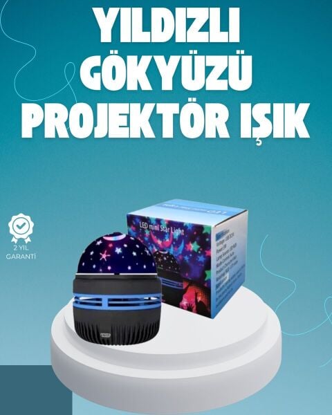 Döner Galaxy Projektör Gece Lambası – Ay ve Yıldız Işıklı Atmosfer Lamba USB Bağlantılı