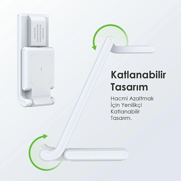 Duzzona 15W Katlanır 3 in 1 Telefon Kulaklık Saat Kablosuz Şarj Standı-(5775)