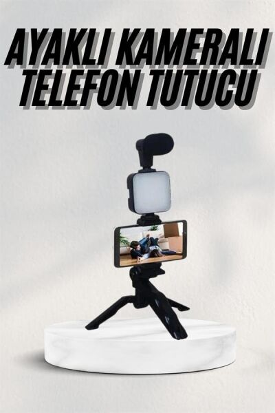 Telefon Tutucu Led Işıklı Kumandalı Mikrofon Telefon Vlog Video Kayıt