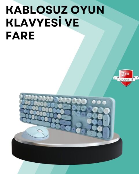 Kablosuz Klavye ve Mouse Seti – Sessiz Tuş Retro Tasarım