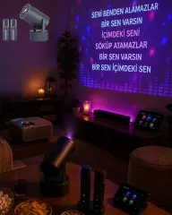 Bluetooth Hoparlörlü Akıllı Projektör Kablosuz Karaoke Mikrofonlu