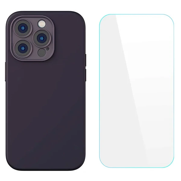 Baseus Liquid Silica iPhone 14 Pro Silikon Kılıf + Tempered Ekran Koruyucu Set-(5775)