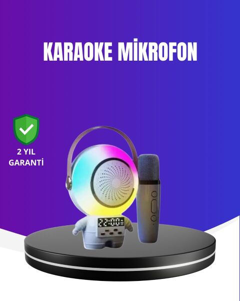 RGB Işıklı Astronot Bluetooth Hoparlör Karaoke Mikrofonlu