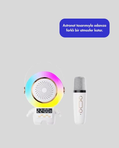 RGB Işıklı Astronot Bluetooth Hoparlör Karaoke Mikrofonlu