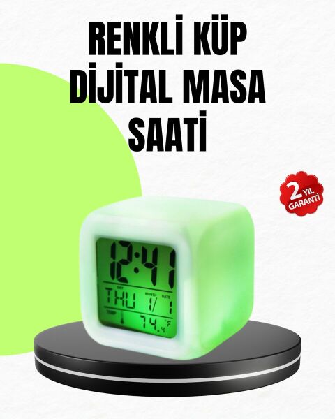 Gece Lambası Fonksiyonlu Renk Değiştiren LED Küp Dijital Saat