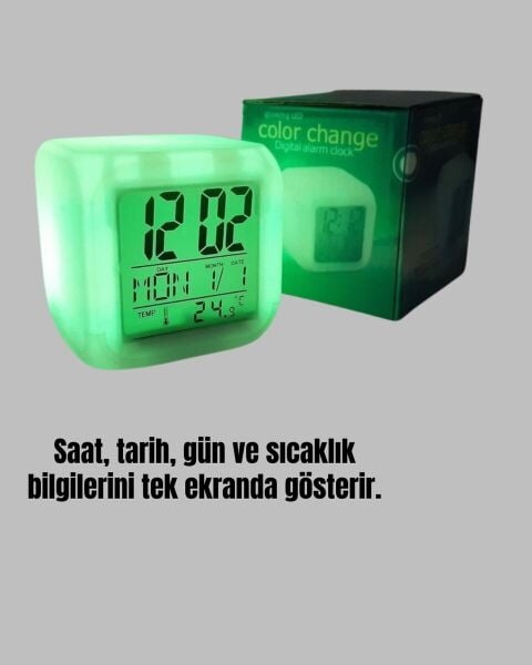 Gece Lambası Fonksiyonlu Renk Değiştiren LED Küp Dijital Saat
