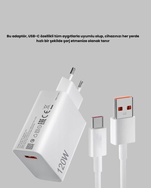 120W Hızlı Şarj Başlığı Ultra Güçlü Type-C Adaptör Kablo Dahil