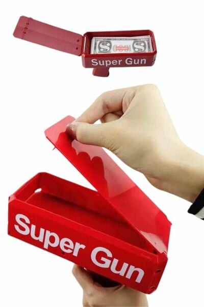 Kırmızı Parti Oyuncağı Para Saçma Fırlatma Tabancası Makinesi Super Money