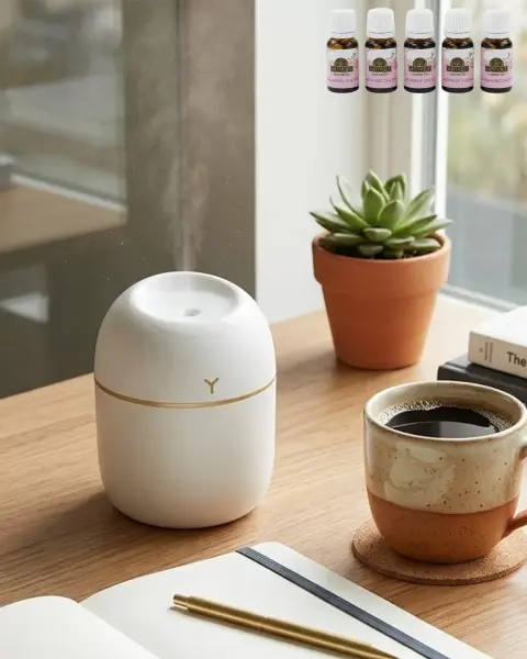 Taşınabilir Mini Nemlendirici 5 Esans Hediyeli Sessiz LED Işıklı Difüzör