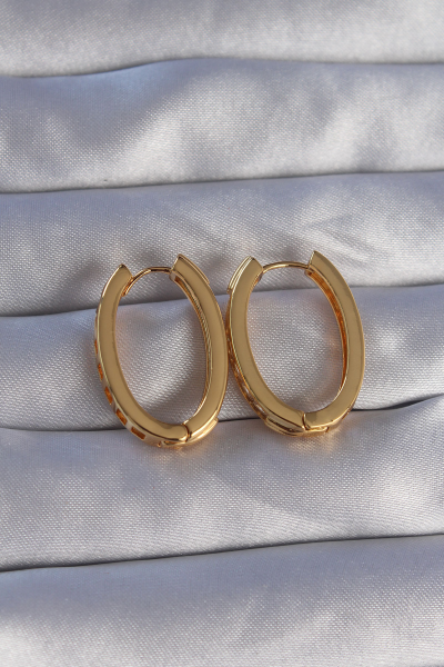 Pirinç Gold Renk Zirkon Taşlı Oval Model Küpe 5886