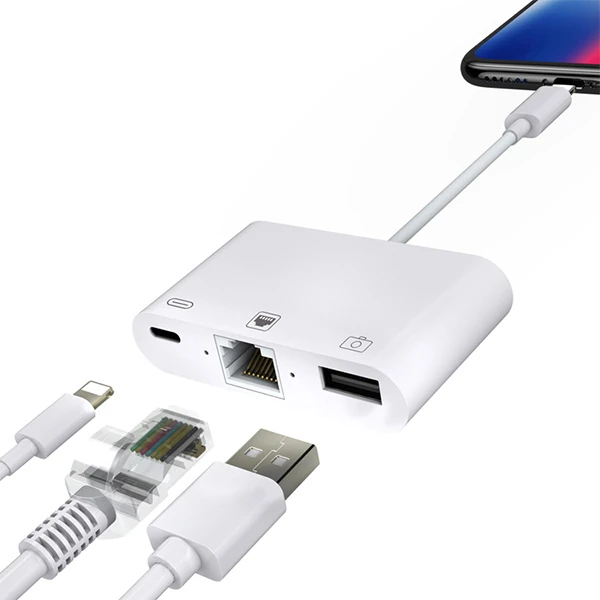 İPhone/İPad 3İN1 Ethernet RJ45 Ve Usb Kamera Adaptörü NK107-(5775)