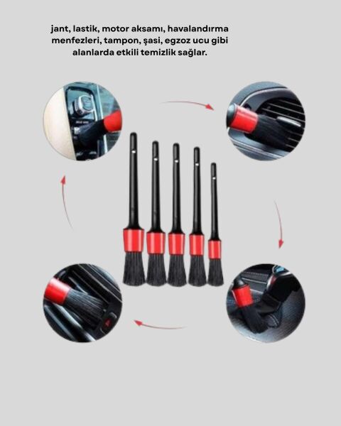 5’li Detay Temizlik Fırçası Seti Araç İç Dış Jant Motor Çok Amaçlı