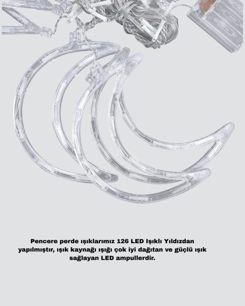 Yıldız Ay Tasarımlı Prizli Perde LED Işık İç Mekan Dekoru