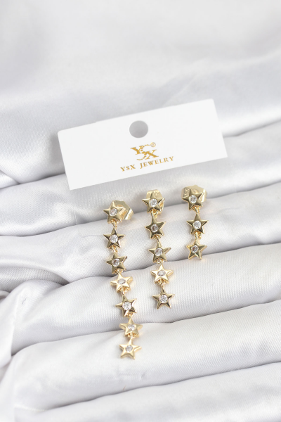 Pirinç Gold Renk Yıldız Model YSX Trio Küpe Seti 5886