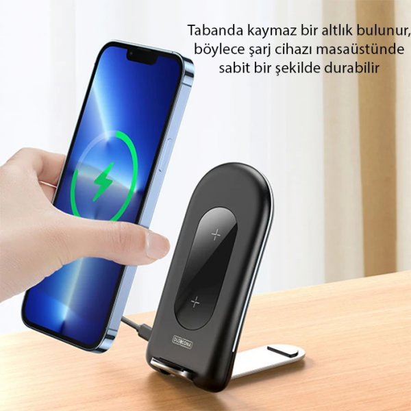 Duzzona W2 Katlanır Standlı 15W Hızlı Şarj Wireless Kablosuz Şarj Cihazı-(5775)