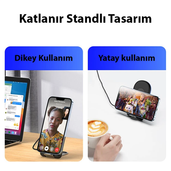 Duzzona W2 Katlanır Standlı 15W Hızlı Şarj Wireless Kablosuz Şarj Cihazı-(5775)