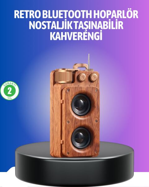 Vintage Tasarımlı Bluetooth Hoparlör Uzun Pil Ömürlü ve FM Destekli