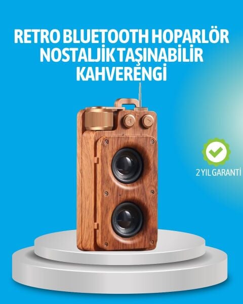 Retro Bluetooth Hoparlör Ahşap Görünümlü 5W Çift Stereo Ses