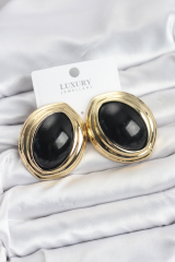 Pirinç Siyah Badem Model Vintage Gold Kadın Küpe 5886