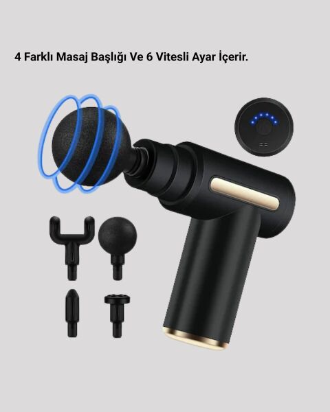 Sporcu Kas Masaj Tabancası 6 Kademe Güçlü Titreşim 4 Başlık Şarjlı Masaj Aleti