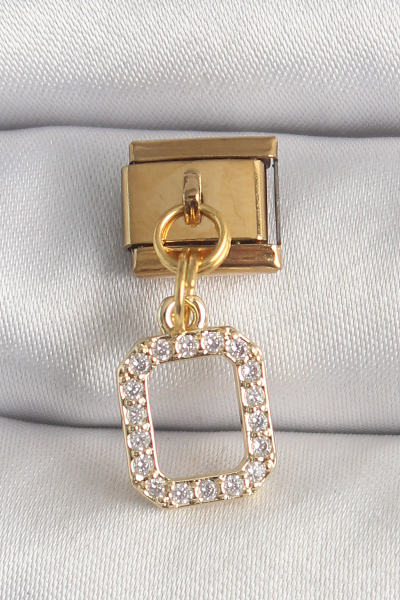 316L Çelik Gold Renk Sallantı Kare Zirkon Taşlı Nomination Charm 5886
