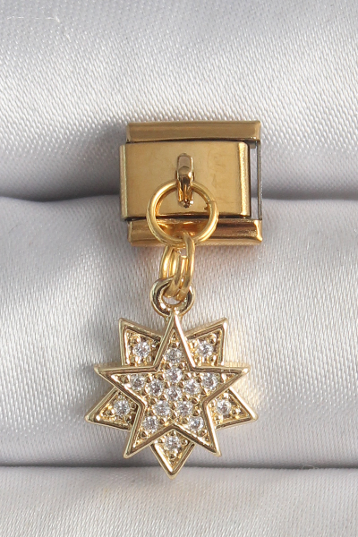 316L Çelik Gold Renk Sallantı Zirkon Taşlı Yıldız Model Nomination Charm 5886
