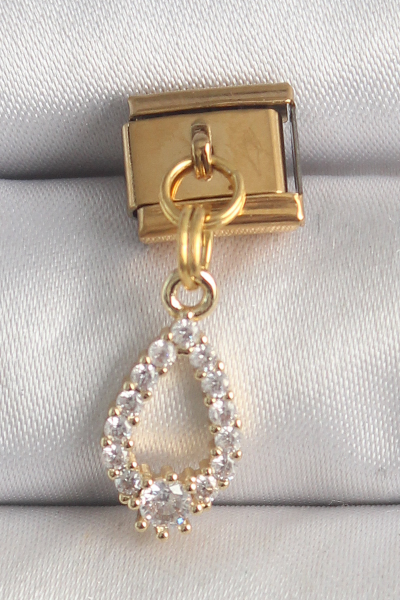 316L Çelik Gold Renk Sallantı Zirkon Taşlı Damla Model Nomination Charm 5886