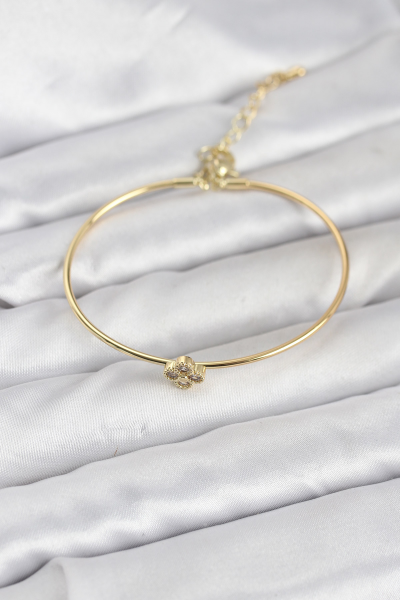 Zirkon Taşlı Yonca Model Gold Renk Kadın Bileklik 5886
