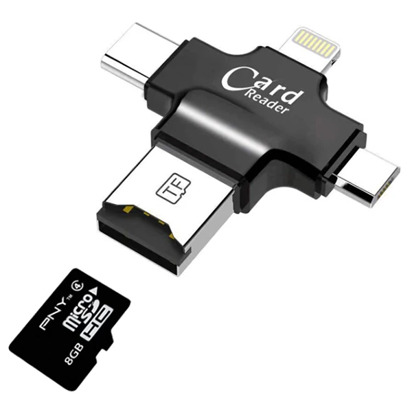 Card Reader 4in1 Type-C- İphone Lightning-Micro Usb Hafıza Kart Okuyucu-(5775)