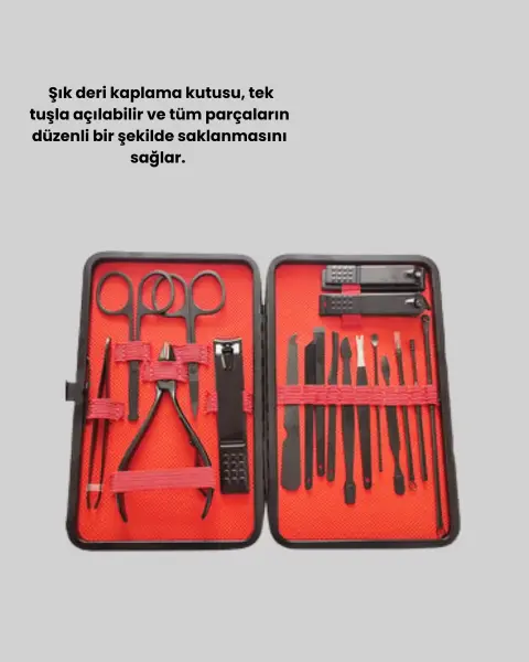 Paslanmaz Çelik 17 Parça Manikür Pedikür Seti ve Taşınabilir Şık Çanta