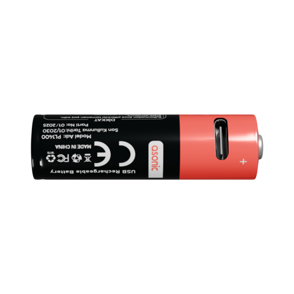ASONIC PL1400 AA Şarjlı Pil 1.5Volt 1400mAh/2600mwh Type-C ile Kolay Şarj  2 li Paket (USB To Type-C Kablo Hediye)(1923)