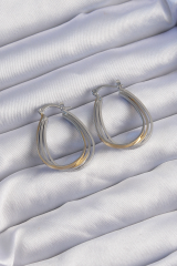 Pirinç Gold Gümüş Renkli Oval Çoklu Görünümlü Küpe 5886
