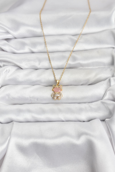 316L Çelik Zincir Gold Renk Teddy Bear Model Zirkon Taşlı Kadın Kolye 5886