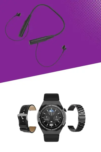 Alarm ve Titreşim Özellikli Akıllı Saat ve Mikrofonlu Kablolu Bluetooth Kulaklık 60 Saat