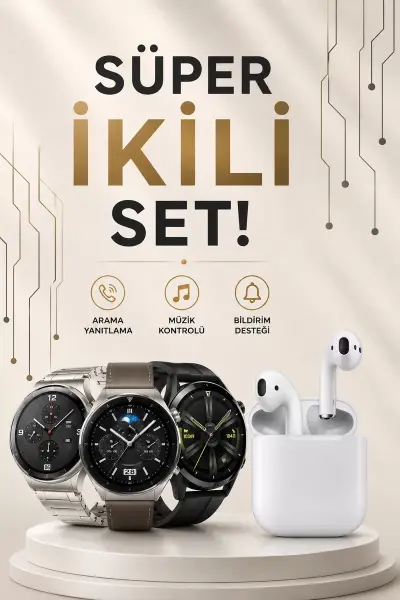 Akıllı Saat ve Kulaklık Seti Dokunmatik Ekran 5.0 Bluetooth Bağlantılı Sesli Görüşme