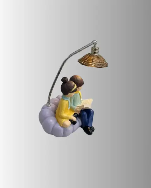 Romantik Çift Figürlü Okuyan Çift Masa Lambası Dekoratif LED Aydınlatma