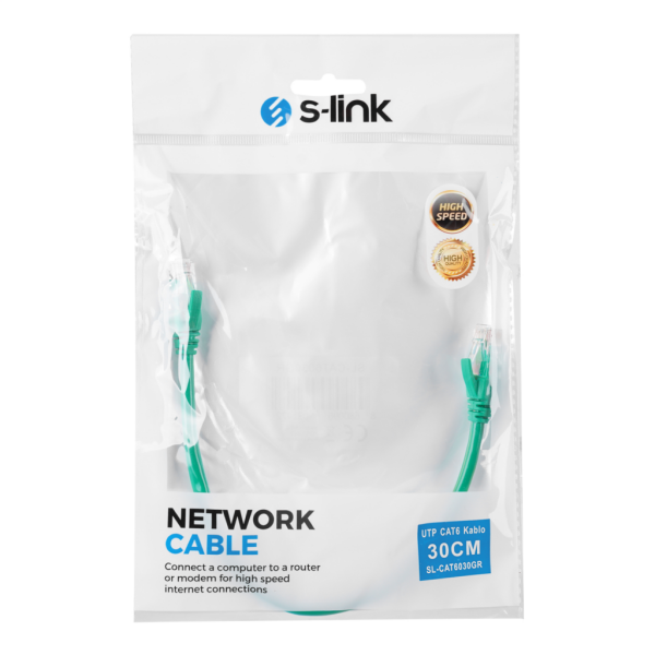 S-LINK SL-CAT6030GR CAT6 Patch 30CM Kablo (Yeşil)(1923)