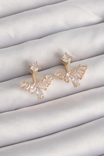 Pirinç Gold Renk Zirkon Taşlı V Model Küpe 5886