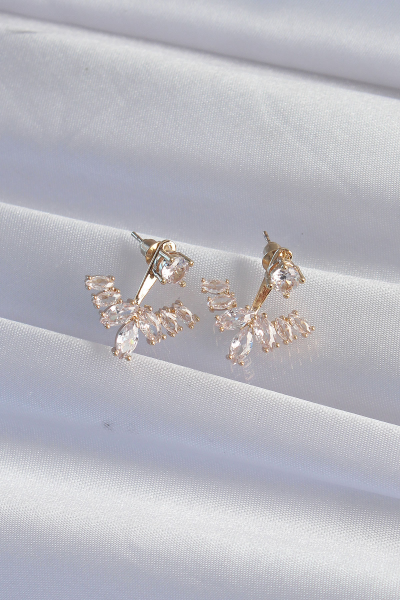 Pirinç Gold Renk Zirkon Taşlı V Model Küpe 5886