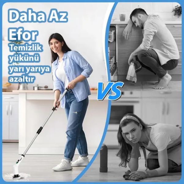 EZERE SpinPro 9-in-1 Teleskopik Şarjlı Dijital Temizlik Fırçası-(5775)