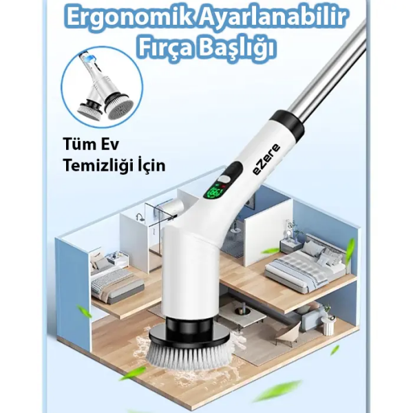 EZERE SpinPro 9-in-1 Teleskopik Şarjlı Dijital Temizlik Fırçası-(5775)