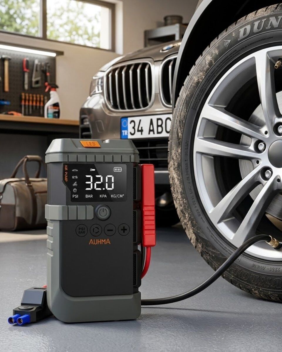 Akıllı Lastik Şişirme Kompresörü Akü Takviye Özellikli LED Fenerli Taşınabilir Güç Ünitesi