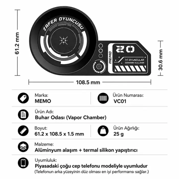 Memo VC01 Manyetik Metal Halka - Memo Telefon Soğutucu Manyetik Tüm modeller-(5775)