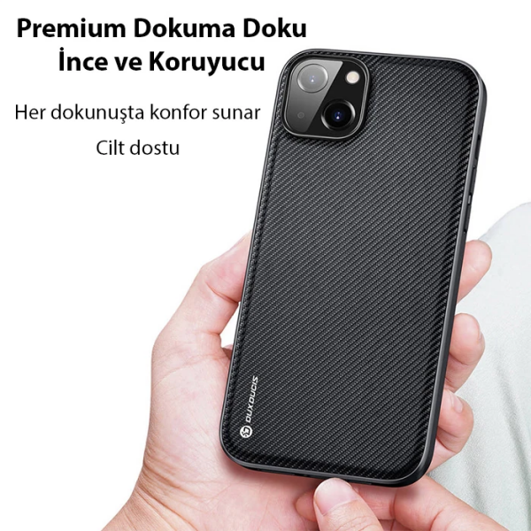 Dux Ducis Fino Serisi iPhone 14 6.1 inç Kılıf Premium Dokuma Silikon Kılıf-(5775)