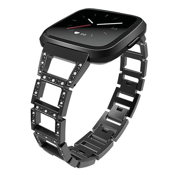 Fitbit Versa Metal Diamond İşlemeli Akıllı Saat Kayış Kordon-(5775)